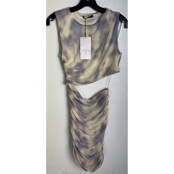 ZARA WOMEN'S CUT OUT PRINTED TULLE DRESS MULTICOLOR SIZE S New - Picture 11 of 13